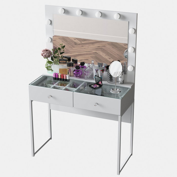 Hanah Home Mesa de Maquillaje con 10 focos, Blanca Hanah Home Mesa de Maquillaje con 10 focos, Blanca